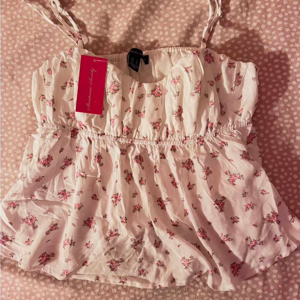 Floral White and Pink Sleeveless Top